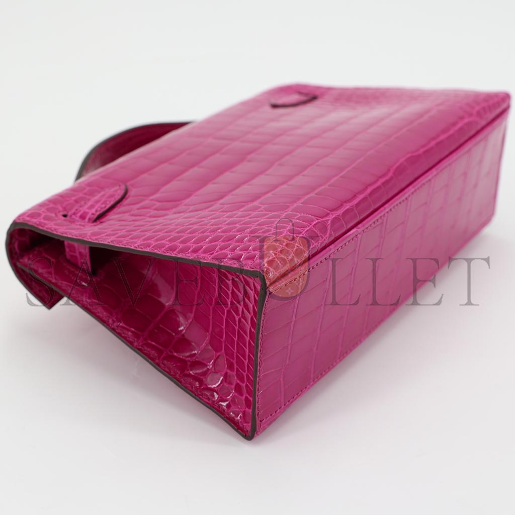 H**mes master kelly mini shiny crocodile leather gold buckle (22*14*7cm)